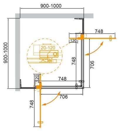 Душевой уголок CEZARES SLIDER-A-2-90/100-GRIGIO-Cr