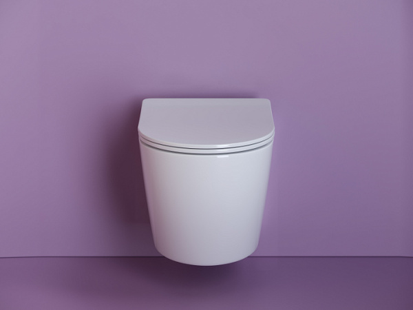 Подвесной унитаз Ceramicanova Uno Rimless, глубокий смыв, с крепежом для полностью скрытого монтажа,  ультратонким сидением из дюропласта и крышкой с функцией плавного закрытия, цвет белый CN11001