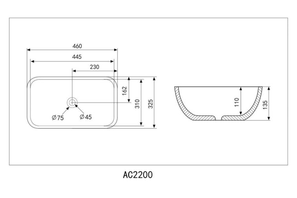 Раковина накладная ABBER Rechteck AC2200 белая