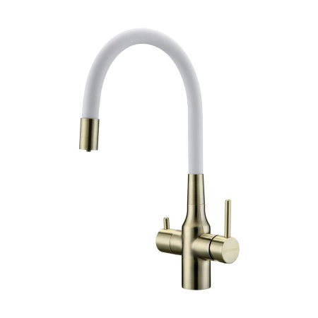 Смеситель для кухни SALIX, бронза, белый шланг, Sa213419-BRw, Paulmark