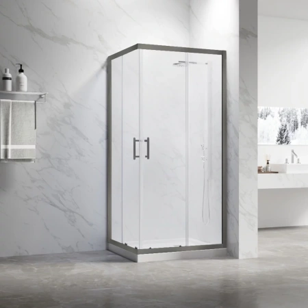 Душевой угол Veconi Rovigo RV-27GM, 1000x1000x1900, оружейная сталь, прозрачное стекло