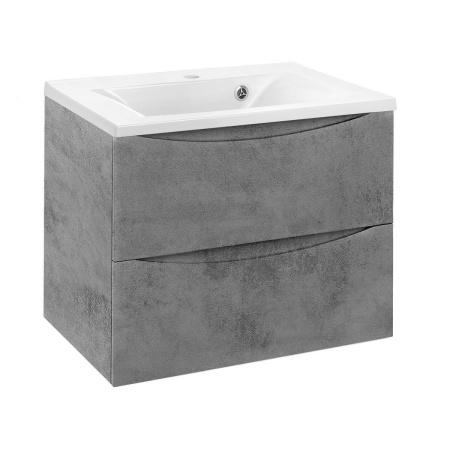 Тумба Vincea Mia 650 подвесная, 2 выкатных ящика soft close, Beton с умывальником VCB-3M650W из искусственного камня, цвет белый