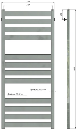 Полотенцесушитель водяной Stinox San Remo Luxe 500x1200, нижнее подключение, хром, 1/2" ВР (внутренняя резьба), 12 перекладин