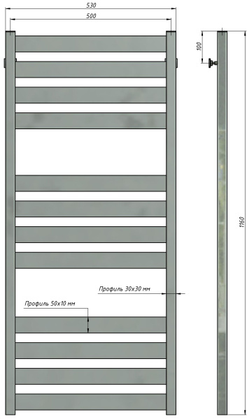 Полотенцесушитель водяной Stinox San Remo Luxe 500x1200, нижнее подключение, хром, 1/2" ВР (внутренняя резьба), 12 перекладин