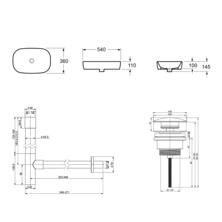 Комплект 3 в 1 Lavinia Boho Bathroom Sink 21520028: накладная фарфоровая раковина 54 см, металлический сифон, донный клапан
