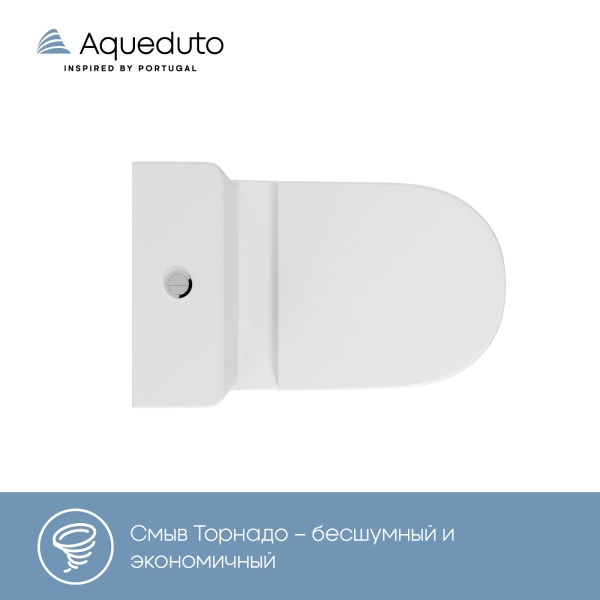 Aqueduto комплект: OVO Light Унитаз напольный 610*360 безободковый с бачком, Tornado, сиденье с микролифтом, белый глянцевый