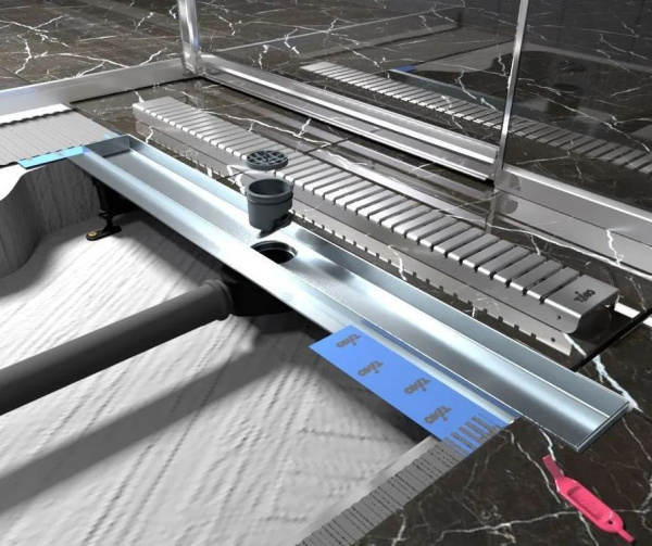 Комплект водоотводящий желоб DP20-700 из нержавеющей стали + Декор. вставка/ Основа под плитку PG20-700