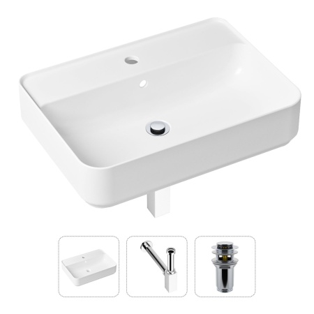 Комплект 3 в 1 Lavinia Boho Bathroom Sink 21520339: накладная фарфоровая раковина 60 см, металлический сифон, донный клапан