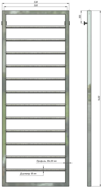 Полотенцесушитель водяной Stinox Corsa 500x1400, нижнее подключение, хром, 1/2" ВР (внутренняя резьба), 12 перекладин