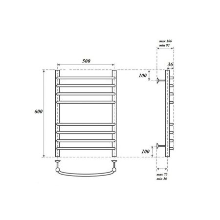 Полотенцесушитель водяной Point PN05156S П8 500x600, хром