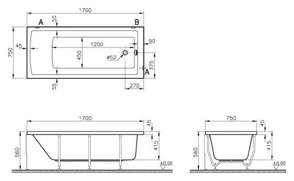 Акриловая ванна VitrA Neon 170x75 см 52280001000