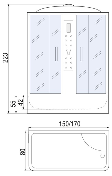 Душевая кабина River DUNAY 170/80/55 TH, 170x80x223