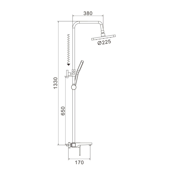 Душевая система Shevanik S9736T, оружейная сталь