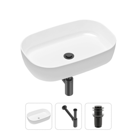 Комплект 3 в 1 Lavinia Boho Bathroom Sink 21520061: накладная фарфоровая раковина 54 см, металлический сифон, донный клапан