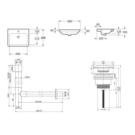 Комплект 3 в 1 Lavinia Boho Bathroom Sink 21520412: врезная фарфоровая раковина 60 см, металлический сифон, донный клапан