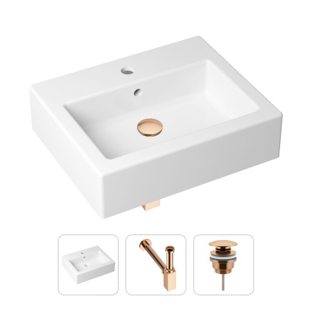 Комплект 3 в 1 Lavinia Boho Bathroom Sink 21520671: накладная фарфоровая раковина 50.5 см, металлический сифон, донный клапан