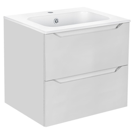 Тумба Vincea Norma 600 подвесная, 2 выкатных ящика soft close, G.White с умывальником VCB-2N600W из искуственного камня, цвет белый