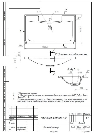 Раковина Andrea Atlantica 1000 4680028070290