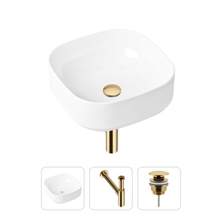 Комплект 3 в 1 Lavinia Boho Bathroom Sink 21520256: накладная фарфоровая раковина 40 см, металлический сифон, донный клапан