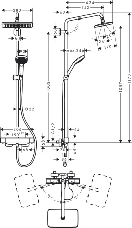 Hansgrohe Croma E Showerpipe 280 1jet Душевой набор с термостатом хром 27630000