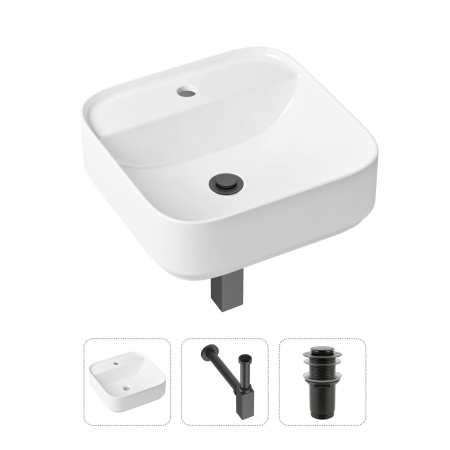 Комплект 3 в 1 Lavinia Boho Bathroom Sink 21520287: накладная фарфоровая раковина 42 см, металлический сифон, донный клапан
