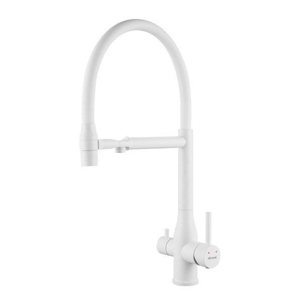 Смеситель для кухни с гибким изливом и подключением фильтра Shevanik S378C, белый