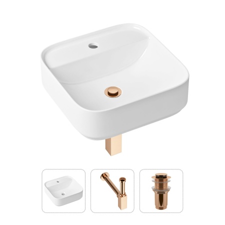 Комплект 3 в 1 Lavinia Boho Bathroom Sink 21520291: накладная фарфоровая раковина 42 см, металлический сифон, донный клапан