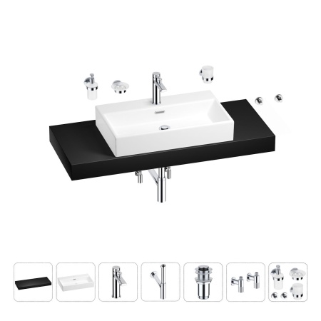 Раковина 70 см со столешницей 120 см Wellsee Graceful Pro 201012746 в наборе 10 в 1: столешница, раковина, смеситель, сифон, донный клапан, угловые вентили, аксессуары (цвет хром)