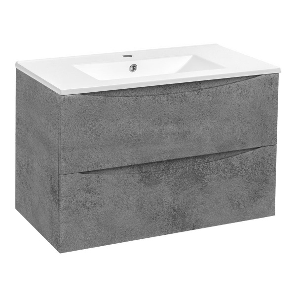 Тумба Vincea Mia 800 подвесная, 2 выкатных ящика soft close, Beton с умывальником VBS-13980 керамическая, цвет белый