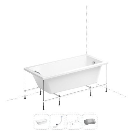 Акриловая ванна в наборе 4 в 1: встраиваемая ванна, слив-перелив, каркас, подголовник Wellsee FreeDom 20212745R