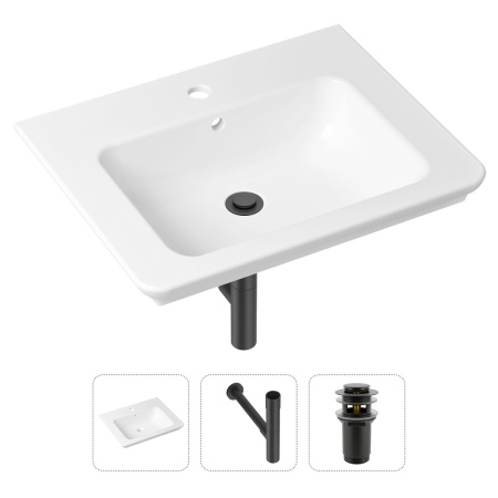 Комплект 3 в 1 Lavinia Boho Bathroom Sink 21520405: врезная фарфоровая раковина 60 см, металлический сифон, донный клапан