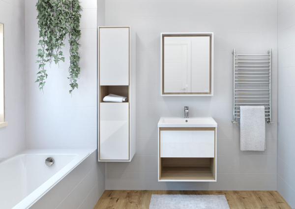 Зеркало Cersanit LOUNA 60 с подсветкой прямоугольное универсальная белый, SP-LU-LOU60-Os