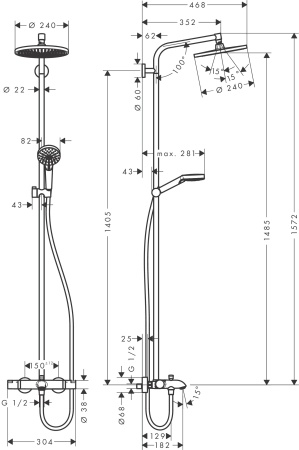 Hansgrohe Crometta S Showerpipe 240 1jet душевая система с термостатом для ванны хром 27320000