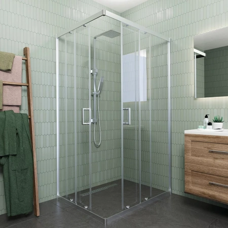 Душевой угол Veconi Rovigo RV-10, 1100x900x1950, хром, стекло прозрачное