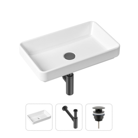 Комплект 3 в 1 Lavinia Boho Bathroom Sink 21520146: накладная фарфоровая раковина 55 см, металлический сифон, донный клапан