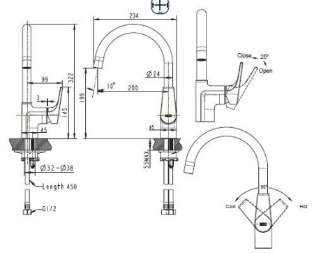 Смеситель для кухни Bravat Vega F7119177CP-3