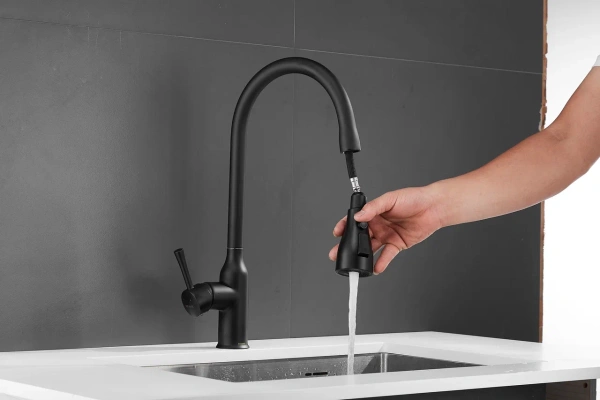 Смеситель для кухни с выдвижным изливом Shevanik S163H, черный