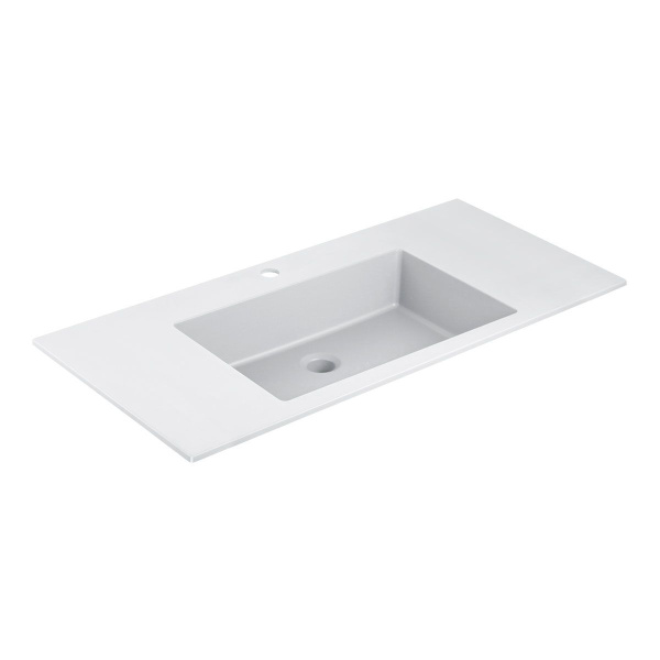 Тумба Vincea Luka 1000 подвесная, 2 выкатных ящика soft-close, N.Oak с умывальником VCB-13100W из искусственного камня, цвет белый