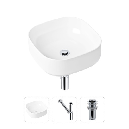 Комплект 3 в 1 Lavinia Boho Bathroom Sink 21520221: накладная фарфоровая раковина 40 см, металлический сифон, донный клапан
