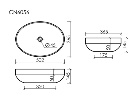 Умывальник чаша накладная овальная Элемент (Element) 502x363x145мм