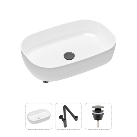 Комплект 3 в 1 Lavinia Boho Bathroom Sink 21520102: накладная фарфоровая раковина 54 см, металлический сифон, донный клапан