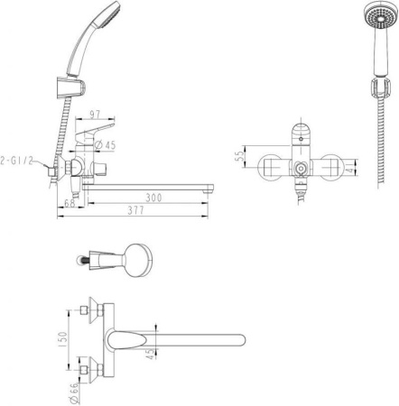 Смеситель для ванны Bravat Drop F64898C-LB, хром