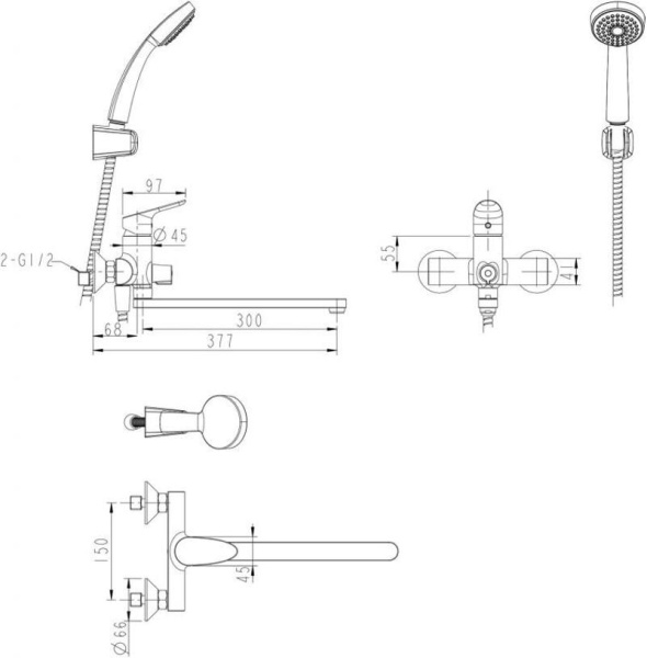 Смеситель для ванны Bravat Drop F64898C-LB, хром