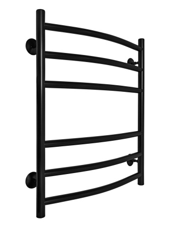 Полотенцесушитель водяной Fincopper FC 630х500 черный RAL 9005, 6 перекладин, нижнее подключение угловые гайка/штуцер 1/2'х3/4' с чашками и эксентриками