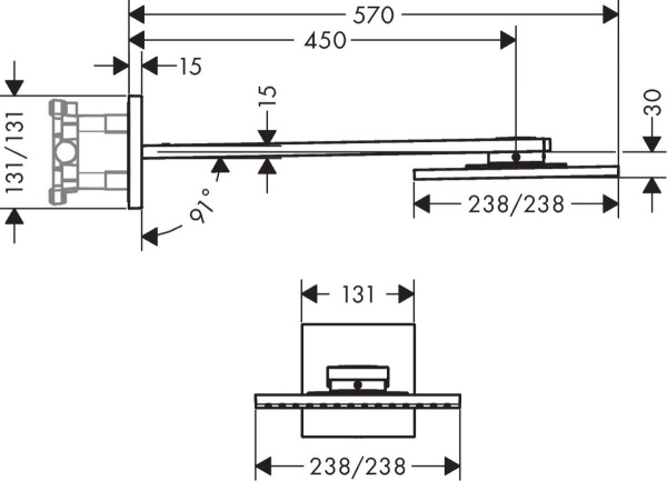 Верхний душ AXOR ShowerSolutions 250/250 2jet. с держателем. хром 35310000