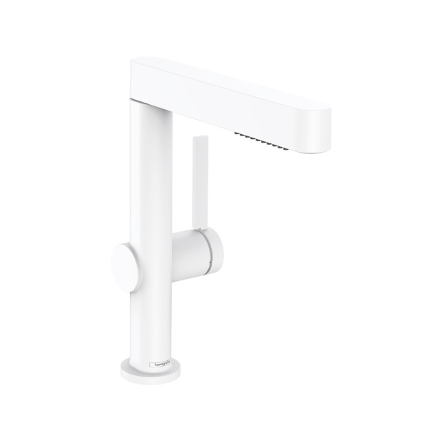 Hansgrohe Finoris Смеситель для раковины однорычажный 230 с вытяжным душем 2jet со сливным клапаном Push-Open белый матовый 76063700