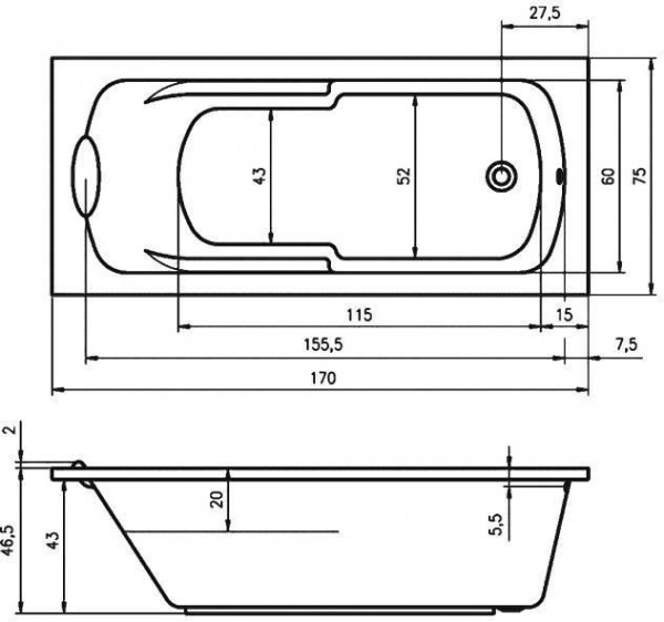 Акриловая ванна Riho Virgo 170x75 BZ0700500000000