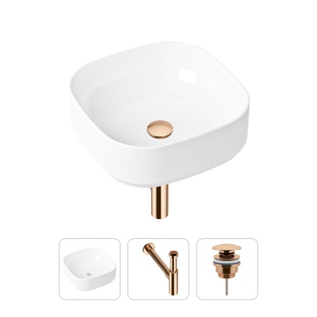 Комплект 3 в 1 Lavinia Boho Bathroom Sink 21520258: накладная фарфоровая раковина 40 см, металлический сифон, донный клапан