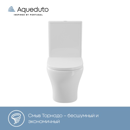 Aqueduto комплект: OVO Light Унитаз напольный 610*360 безободковый с бачком, Tornado, сиденье с микролифтом, белый глянцевый