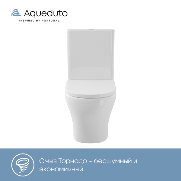 Aqueduto комплект: OVO Light Унитаз напольный 610*360 безободковый с бачком, Tornado, сиденье с микролифтом, белый глянцевый